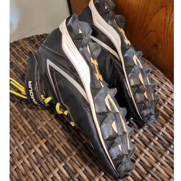 Under Armour Men Armourbound Football Cleats Size 8.5 Black Neon Yellow High Top - Picture 9 of 9